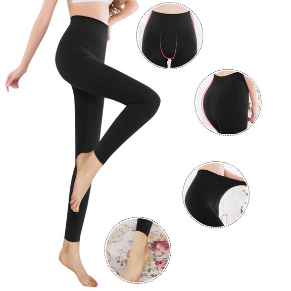 HNMKIU Women's Thickened Silken Mist Pearl Lined Warm Thermal 7/8 Length Solid Color Seamless Tights Leggings for Women Plus Size Black,L