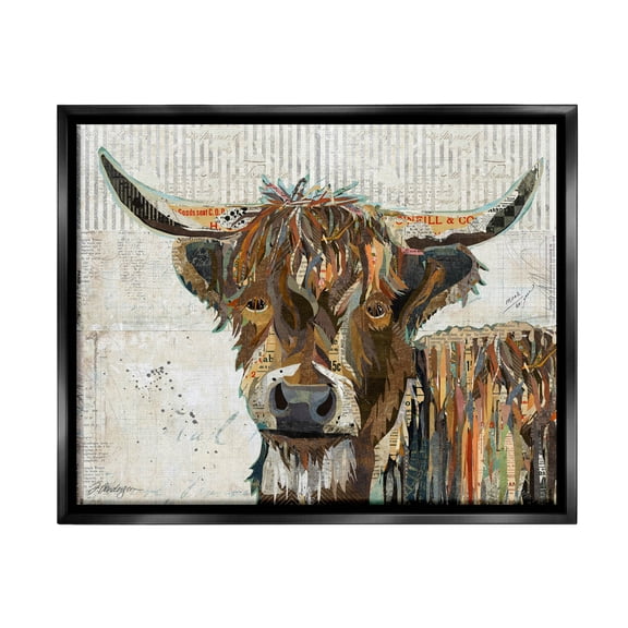 Stupell Industries Highland Cattle Cow Collage Portrait Graphic Art Jet Black Floating Framed Canvas Print Wall Art, Design by Traci Anderson