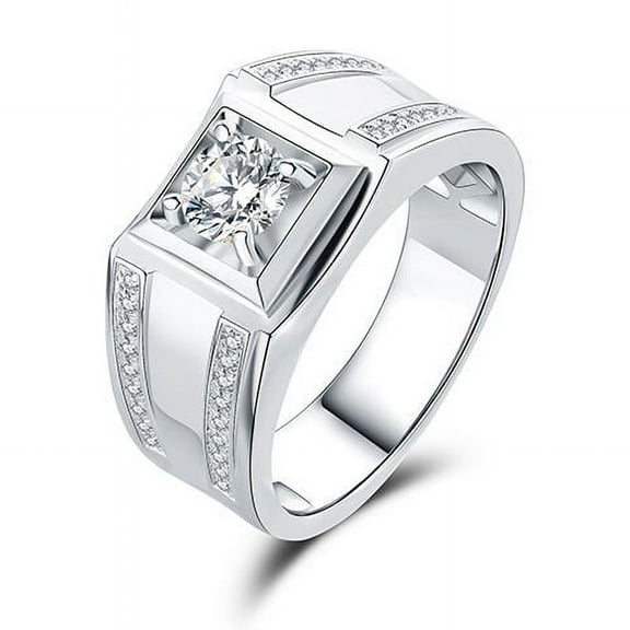 Meryn Jewel 2.1 Ct Princess Cut Diamond Ring for Men's - 14K White Gold Plated Wedding Anniversary Ring - Solitaire with Accent Engagement Ring - Party Ring Option