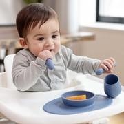 ezpz First Foods Set (Sage) - 100% Silicone Suction Bowl, 2oz Cup, Tiny Spoons - Designed by a Pediatric Feeding Specialist - 6 Months+