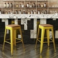 thumbnail image 3 of Flash Furniture Kai Commercial Grade 30" High Backless Yellow Metal Indoor-Outdoor Barstool with Teak Poly Resin Wood Seat, 3 of 12