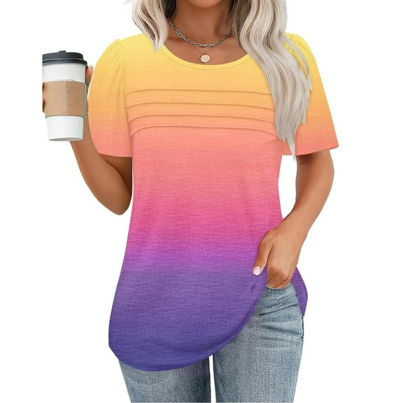 Womens Tops Plus Size Womens Blouses Casual Tunic Tops for Women Loose Fit Short Sleeve Women's Trendy Gradient Tshirts Shirts for Women