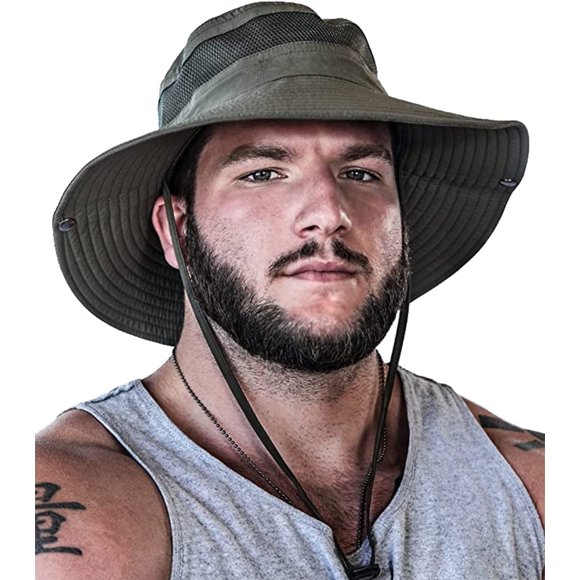GearTOP Wide Brim Sun Hat for Men and Women - Mens Bucket Hats with UV Protection for Hiking - Beach Hats for Women UPF 50+ (Army Green, 7-7 1/2)