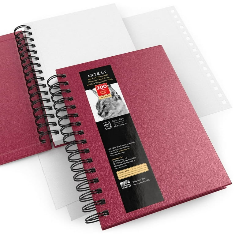 Arteza Spiral Sketchbook, Pink Hardcover, 5.5 x 8.5 in, 100 Sheets - Pack of 3