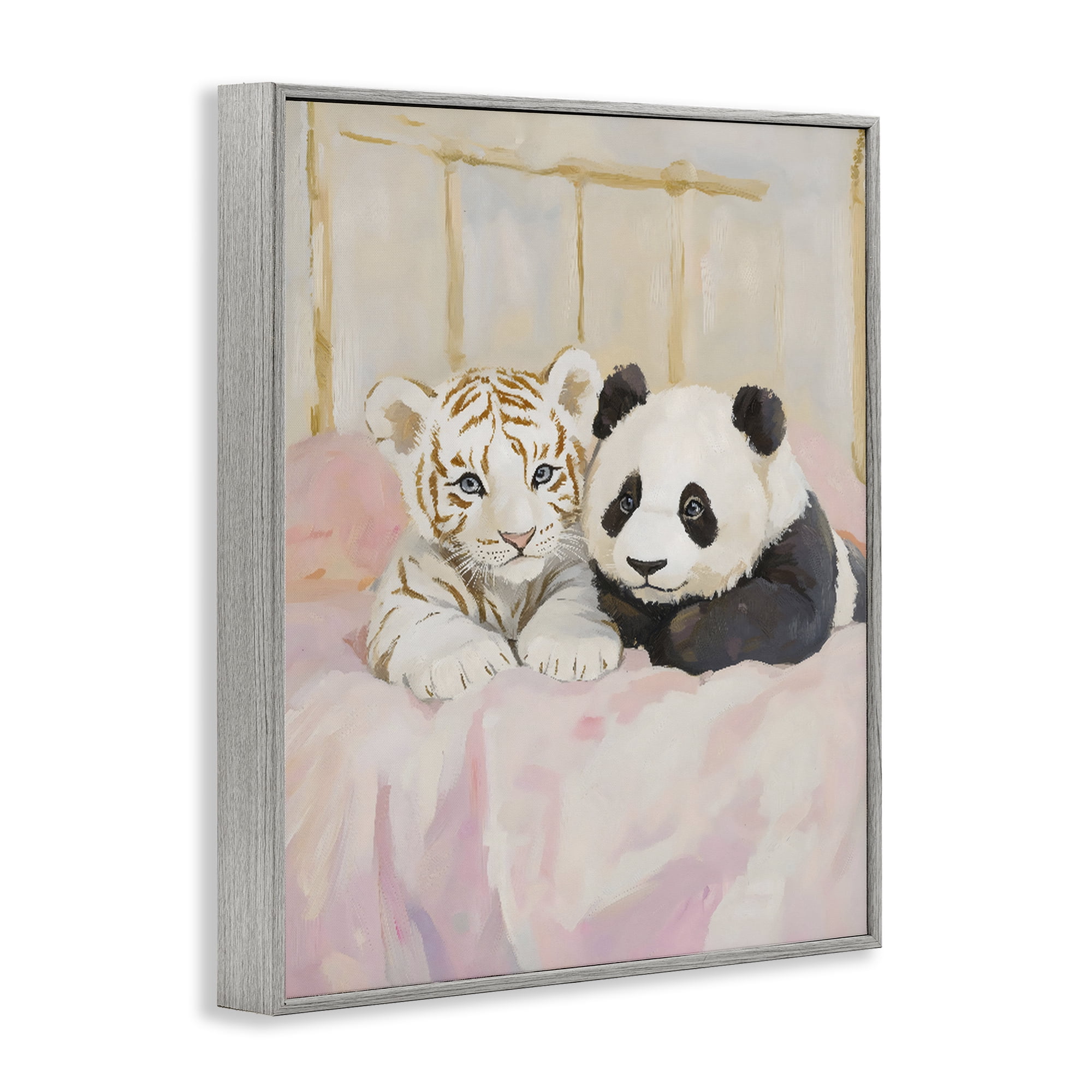 Stupell Industries Baby Panda & Tiger Cuddles Gray Framed Giclee Art, design by The Prints Vibe