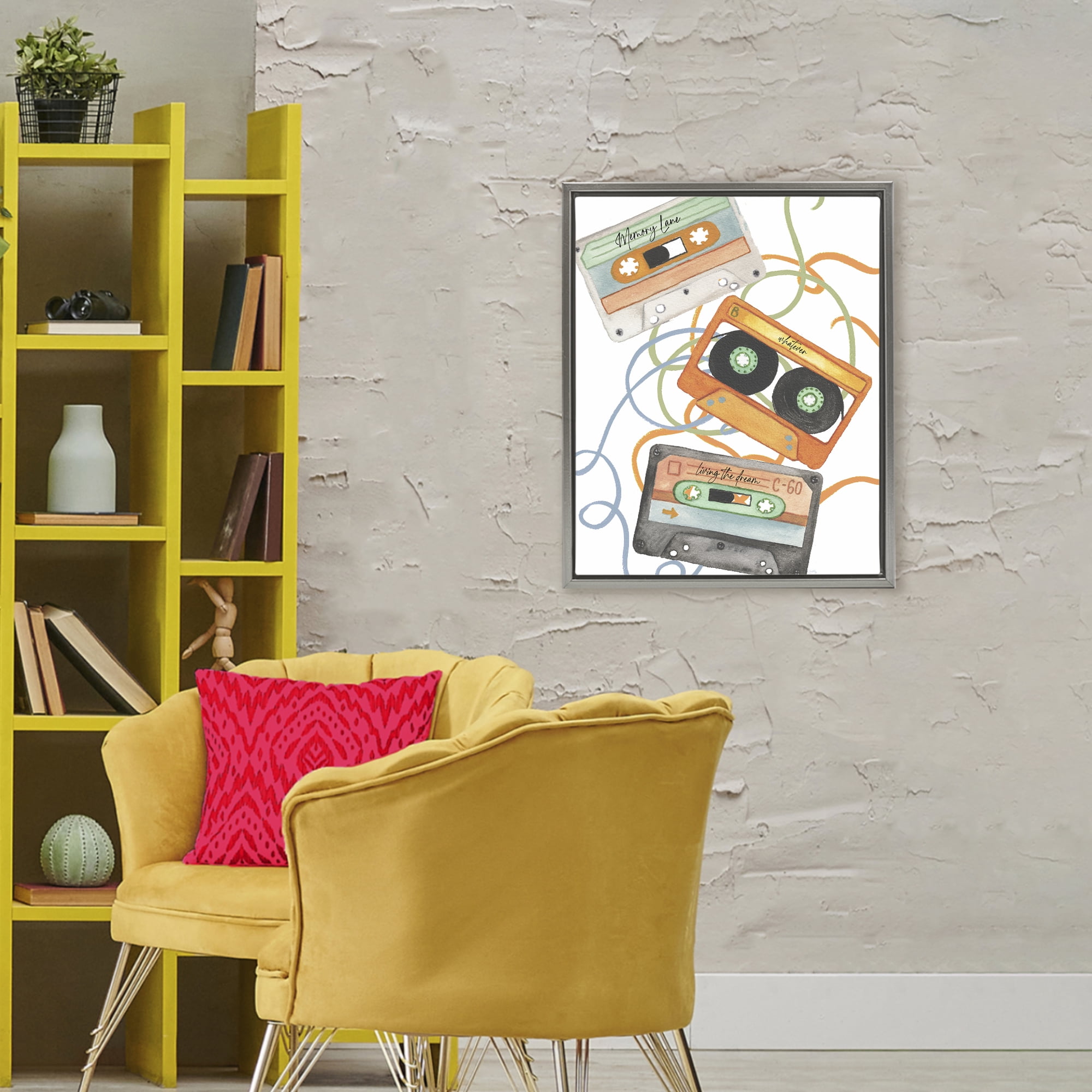 Stupell Industries Cassette Mix Tapes Trio Gray Framed Floater Canvas Wall Art, design by Elizabeth Medley