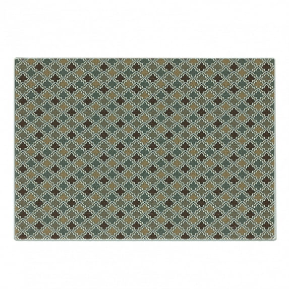 Geometric Cutting Board, Antique Eastern Pattern Oriental Style Moroccan Influences, Decorative Tempered Glass Cutting and Serving Board, Small Size, Tan Brown Sage Green, by Ambesonne
