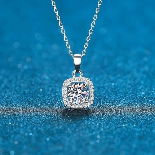1ct D Color VVS1 Clarity Moissanite Pendant Necklace, Square Cut, 925 Sterling Silver With GRA Certificate