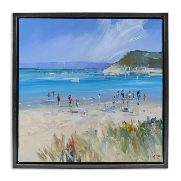 Stupell Industries Tropical Summer Sorrento Beachgoers Black Floating Frame Canvas Art, 18 x 18, by Craig Trewin Penny