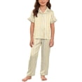 thumbnail image 5 of Purcolt Pajamas for Girls Summer Casual Satin Stripes Button Up Shirts and Shorts Pants Pjs Sets Summer Soft Ruffle Sleepwear Lounge Sets, 5 of 9