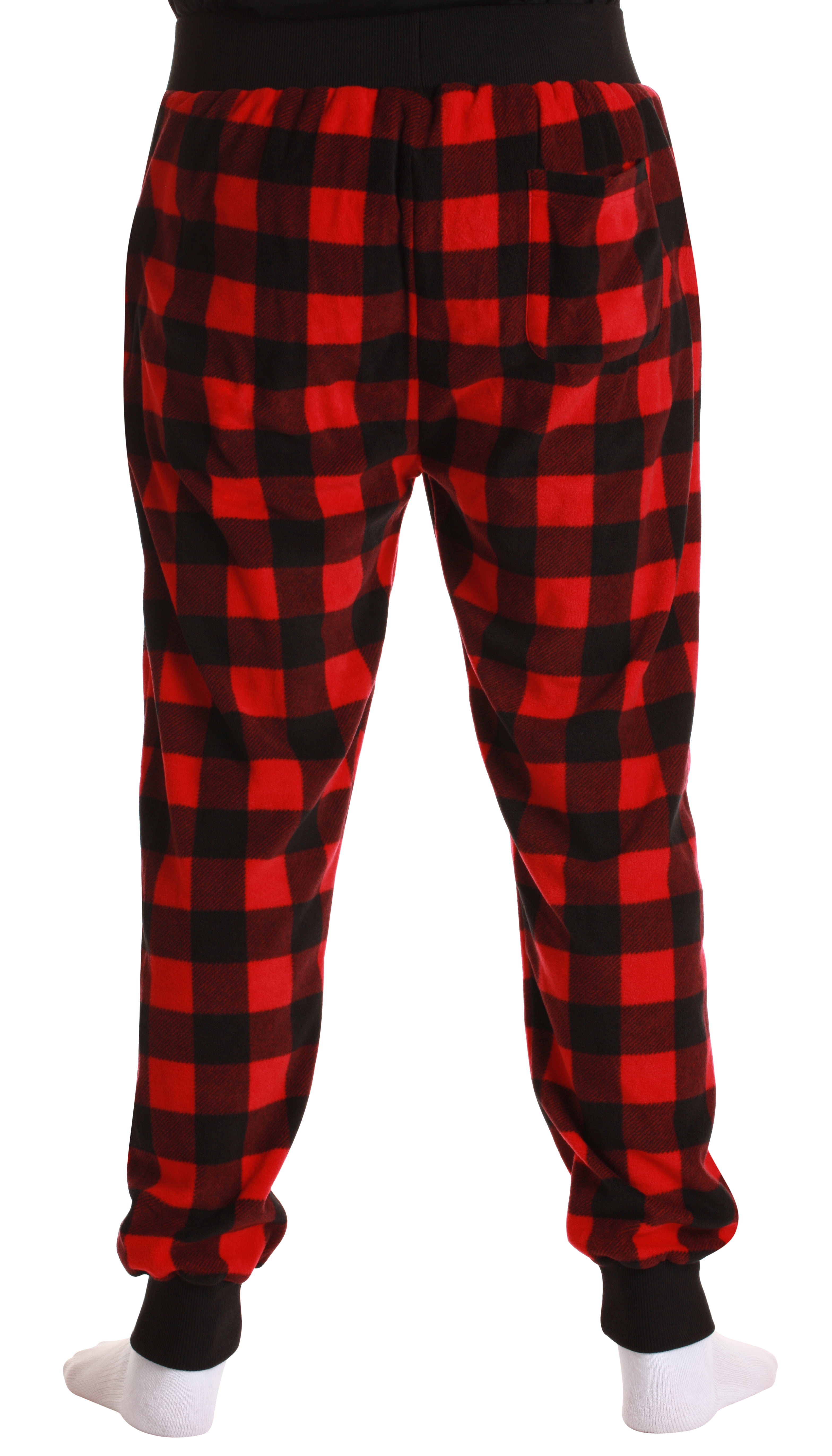 Microfleece Mens Plaid Pajama Pants with Pockets (Red Buffalo Plaid, Large)