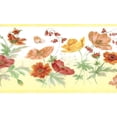 thumbnail image 1 of Dundee Deco Prepasted Wallpaper Border - Floral Yellow, Green, Red Meadow Flowers, Butterlies, 15 ft x 6 in, 1 of 5