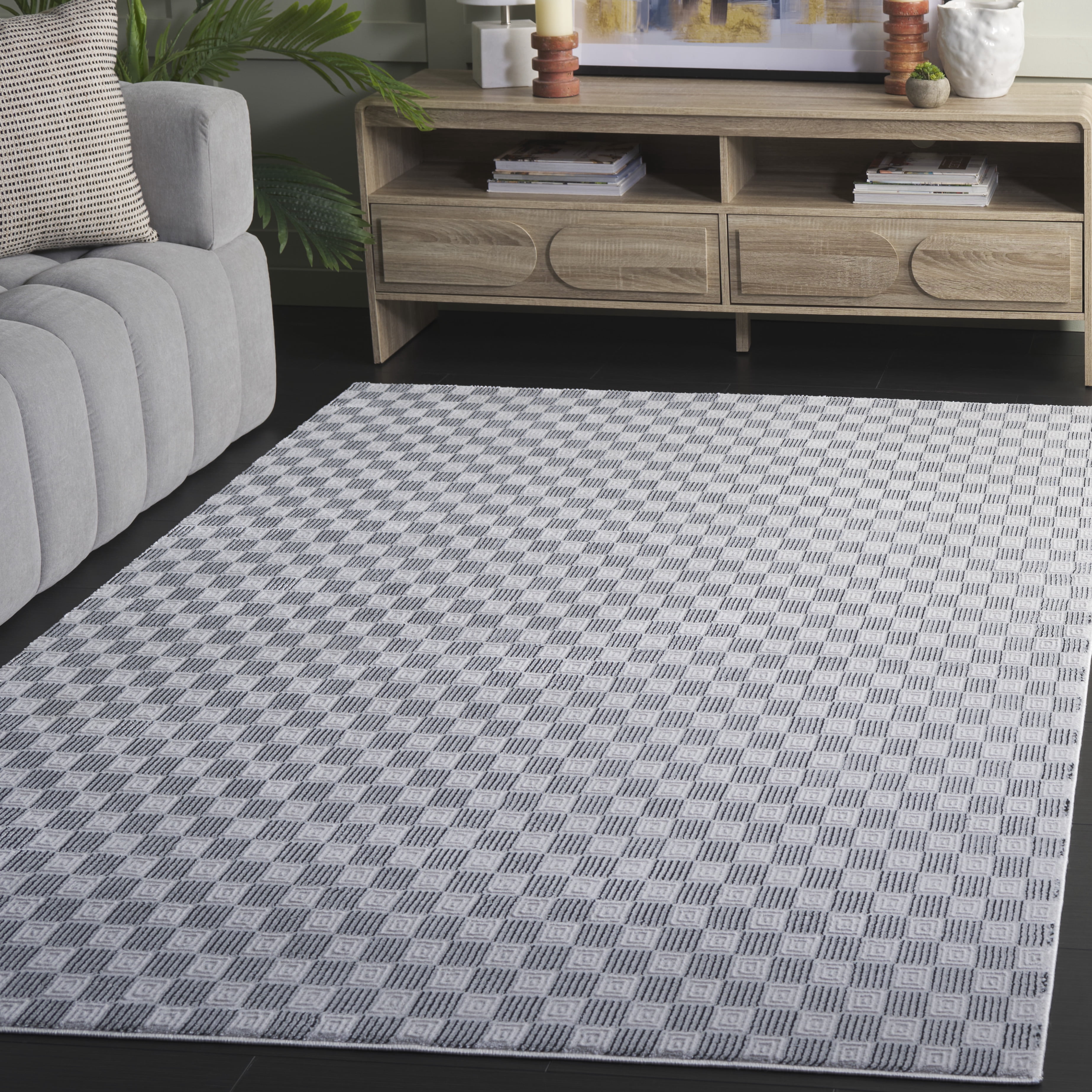 SAFAVIEH Slate Luka Geometric Area Rug, Grey/Ivory Black, 5'3" x 7'6"