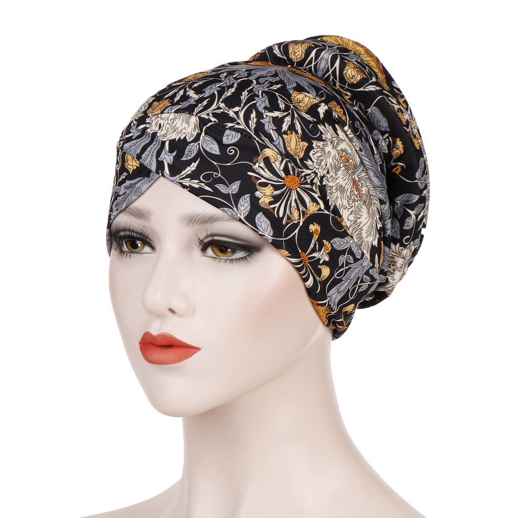 Women Turban Ruffle Flower Cancer Chemo Turban Hat Muslim Indian Wrap Cap Scarf 