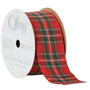 Offray Ribbon, Red 1 1/2 inch Tartan Woven Ribbon, 9 feet
