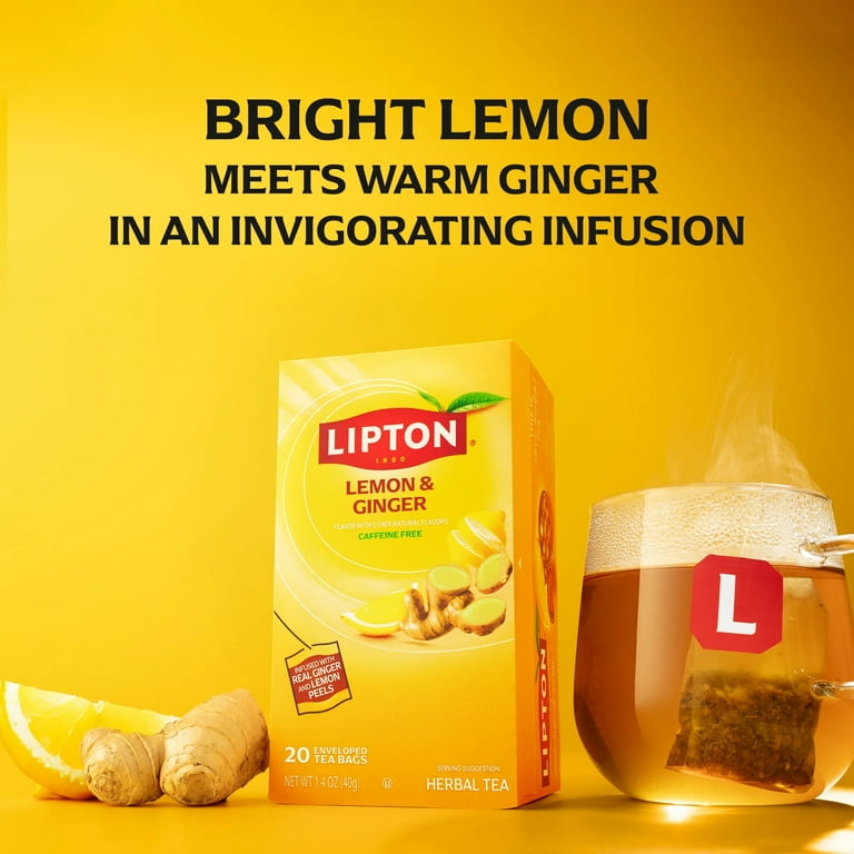 Lipton品 Lipton Lemon Ginger Refresh Tea Bags, Fruit & Herbal Tea, Caffeine