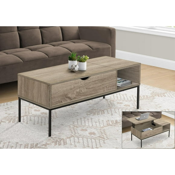Monarch Specialties Table Basse, 42" L, Rectangulaire, Cocktail, Toit Relevable, Taupe Foncé, Métal Noir, Contemporain, Moderne