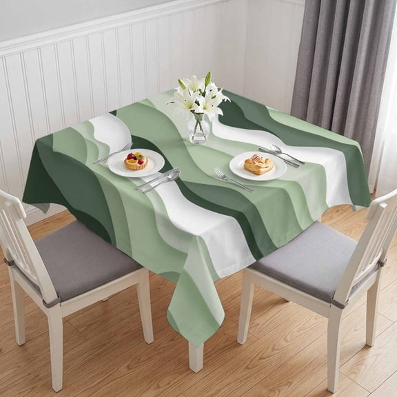 Sage Green Ombre Table Cloth Waterproof Tablecloths, Modern Moire Geometric Abstract Tablecloth Dining Table Cover for Kitchen Party Tabletop Outdoor, Square Tablecloth 54x54 Inch