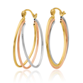 thumbnail image 3 of 14K Solid Tri Color Pink White Yellow Gold Oval Medium Hoop Earrings, 3 of 10