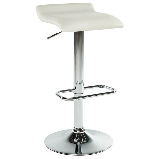 Adjustable Height Faux Leather Backless Bar Stool, White (set of 2