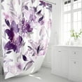 thumbnail image 2 of Small Stall Shower Curtain 36 x 72 Inch, Half Narrow Watercolor Floral Fabric Shower Curtain, Modern Abstract Purple Flower Bathroom Shower Curtain Set with Hooks, 2 of 6