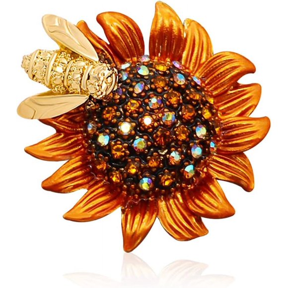 HAHDAXIA Broche Tournesol Fleur Jaune en Strass. Épingle Broche Abeille Marguerite en Émail, Collier Broche Manteau Fleur Soleil Charmant pour Femme Fille