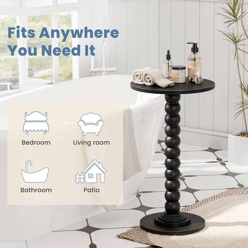 Gianna Round Side Table - Solid Wood Leg Small Drink Table for Living Room Bedroom Office,Black