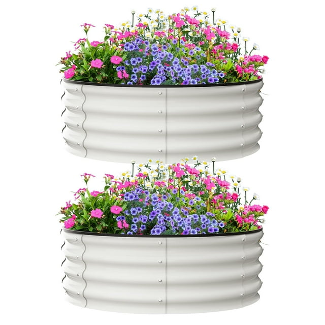 2 - Pack Round Galvanized Raised Garden Bed Kit,Planter Raised Garden Boxes Outdoor,Oval Large Metal Raised Garden Beds