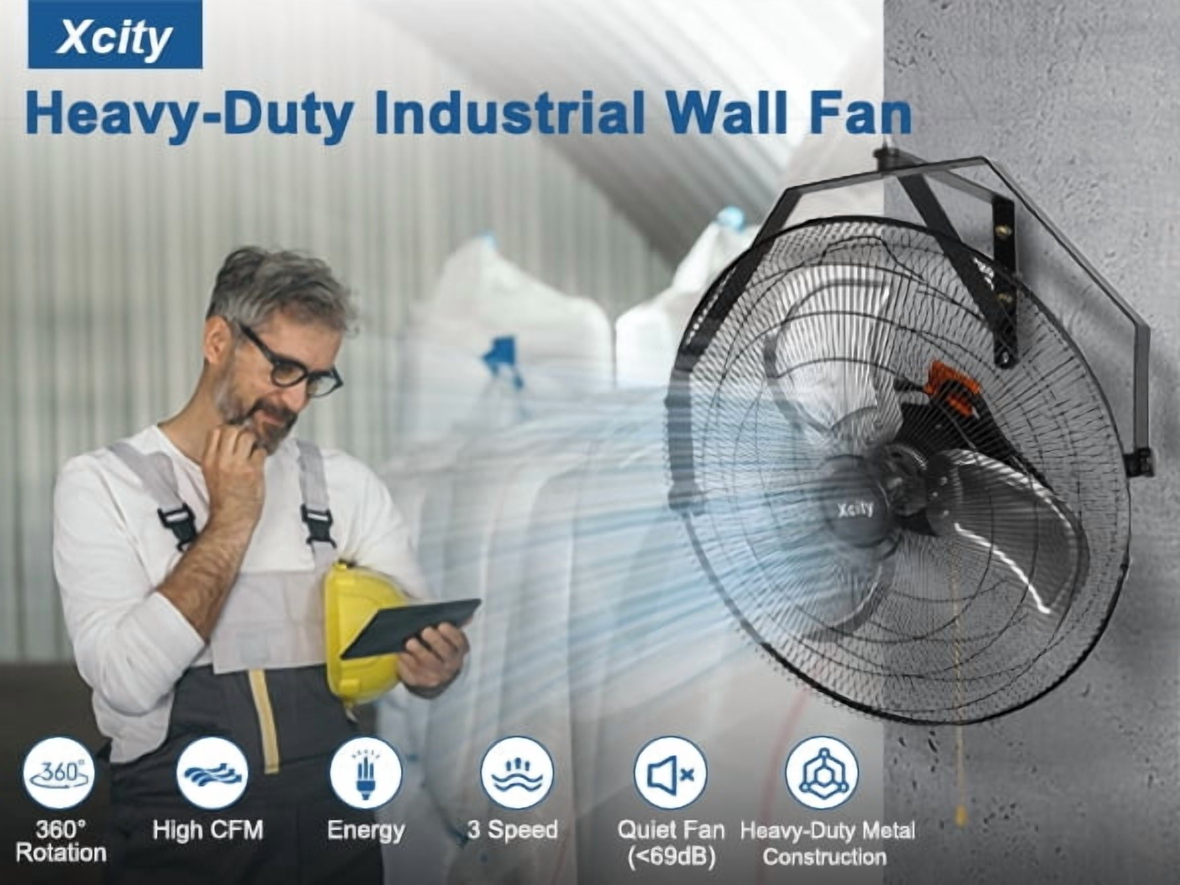 avobird 20-Inch Metal Wall-Mounted Fan (with Tripod Stand) — 3-Speed Settings, Supports 360° Tilt Adjustment Powerful Airflow Up to 3400 CFM — High-Velocity Industrial Fan for Homes,Workshops