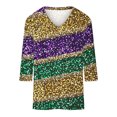 thumbnail image 4 of miqiqism Women Striped Shirts Loose Tunic Tops Tees 3/4 Sleeves O-Neck Pullover Blouse Carvinal Sparkle Mardi Gras Costume,03 Purple,XX-Large, 4 of 4