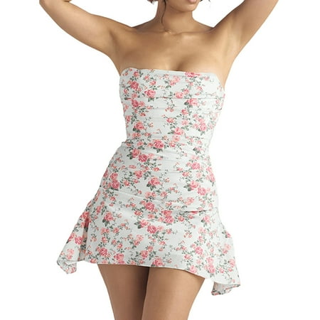 

ASEIDFNSA Long Sleeve Corset Dress Summer Dresses for Women Women Tube Top Double Dress Ruffle Tube Top Irregular Skirt