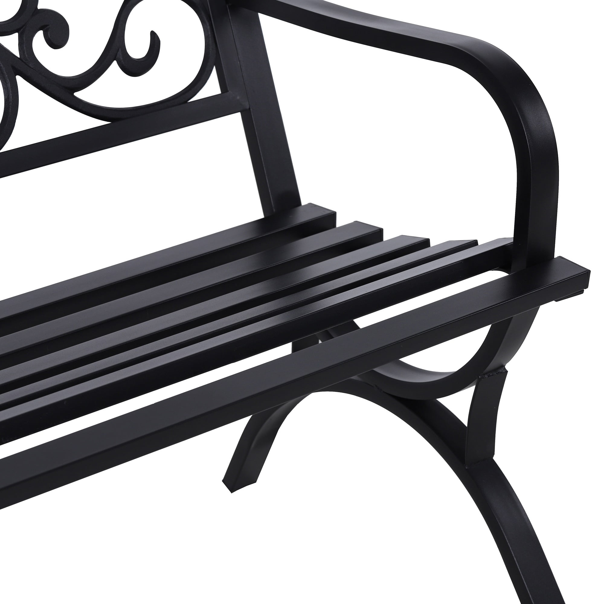 Summit Living 50" Outdoor Garden Bench Chairs, Cast Iron Metal Frame Patio Park Bench, Black
