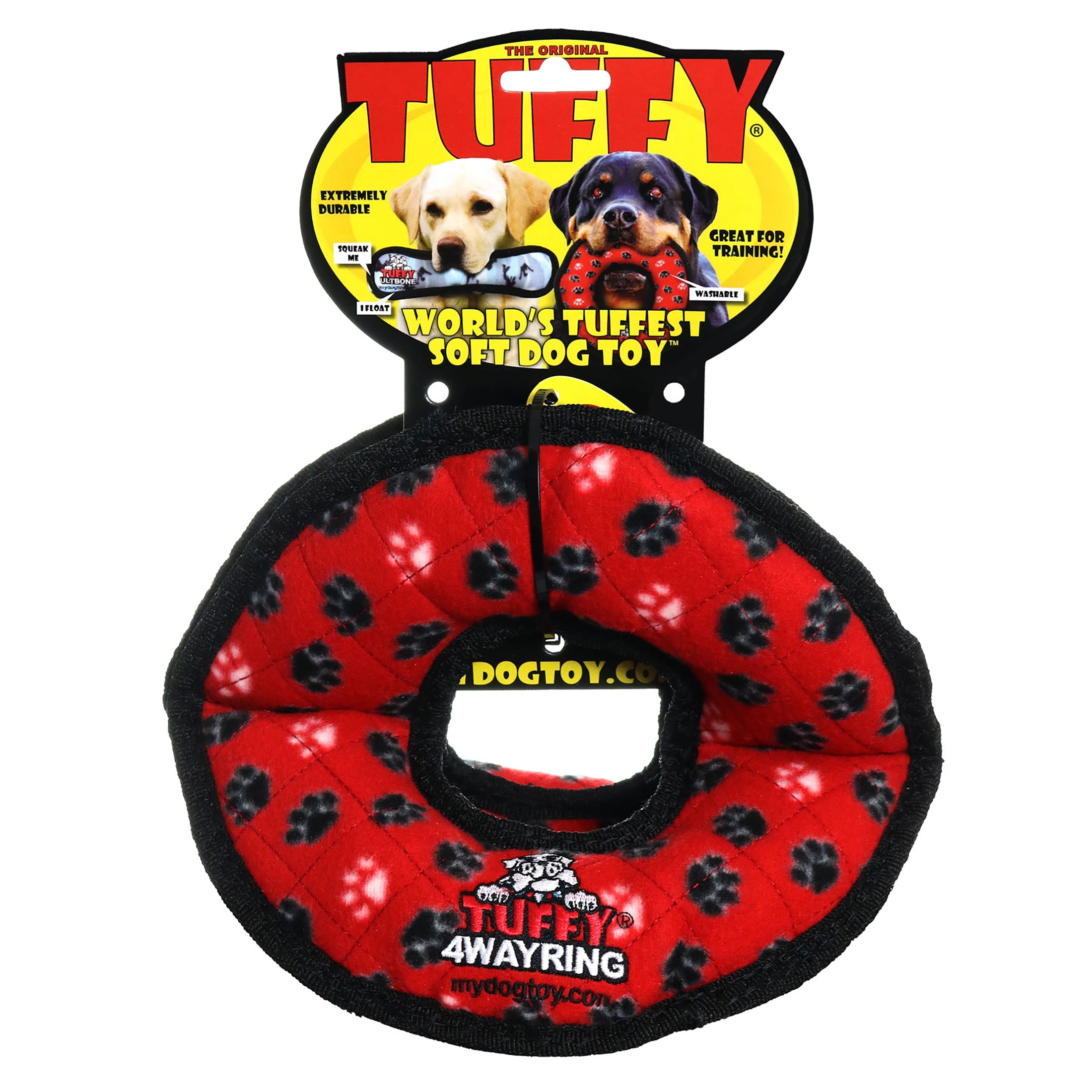 VIP Products Tuffy Ultimate 4-Way Dog Ring Toy, Red Paw