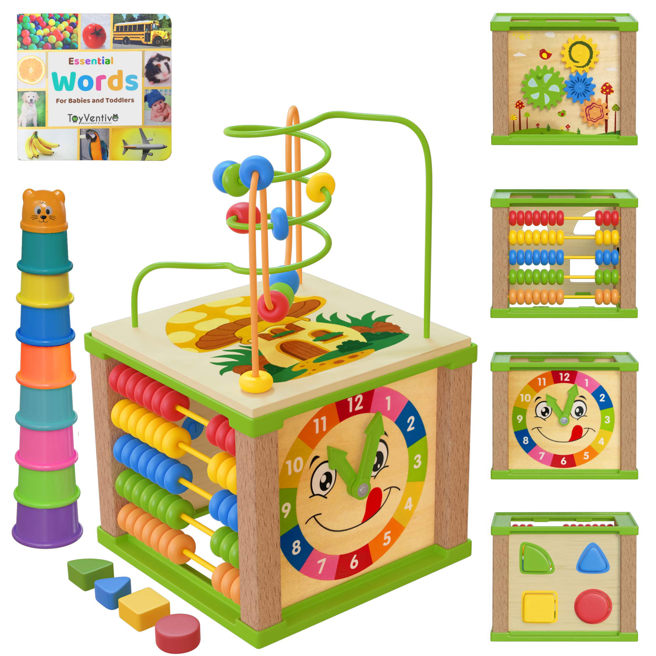5 in 1 Wooden Activity Cube Kids Educational Multipurpose Baby Learning Toys UK 