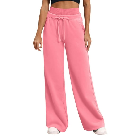 Business Casual Pants for Women New Double Waisted Sweatpants for Women Baggy Sweatpants Drawstring Wide Leg Gym Workout Pants Loose Trousers Pinky S