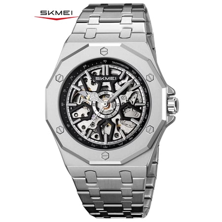 SKMEI Mens Luxury Skeleton Automatic Mechanical Wrist Watches Business Leisure Waterproof Luminous Pointer Self-Winding Wrist Watch