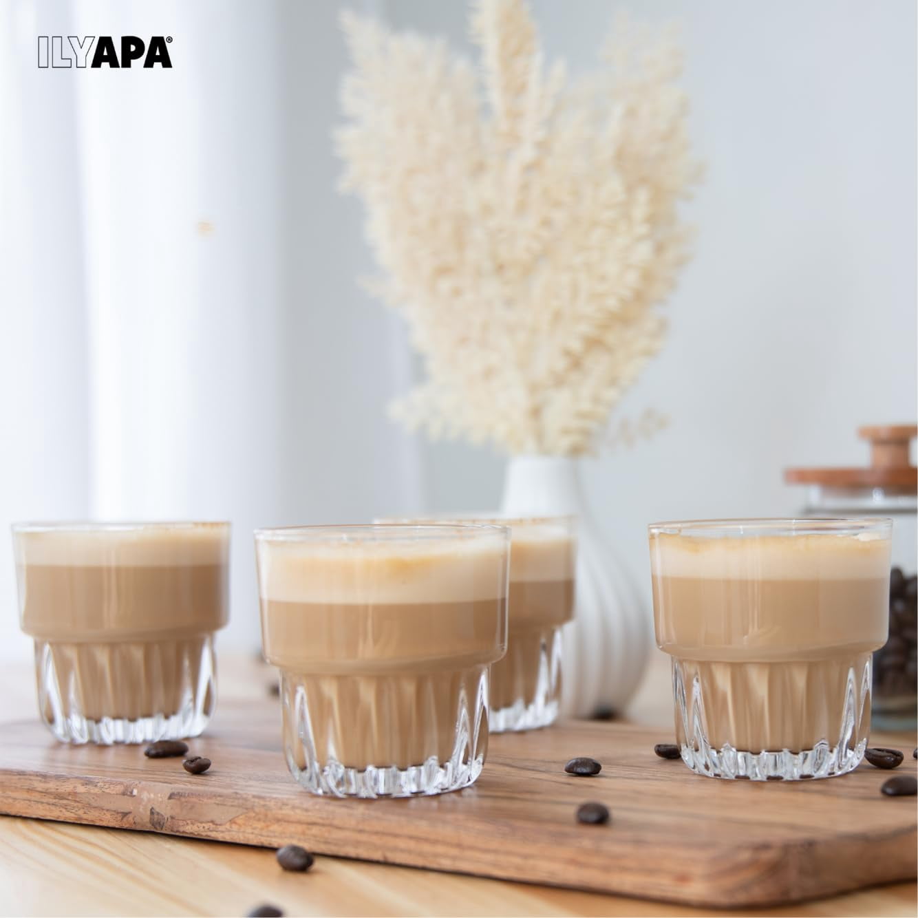 Ilyapa Cortado Glasses 4.5 oz Double Shot Glasses - Set of 4 Gibraltar Rock Glass Espresso Cups, Coffee Barista, 4.5 Ounce Espresso Shot Glass for wedding, Parties and More