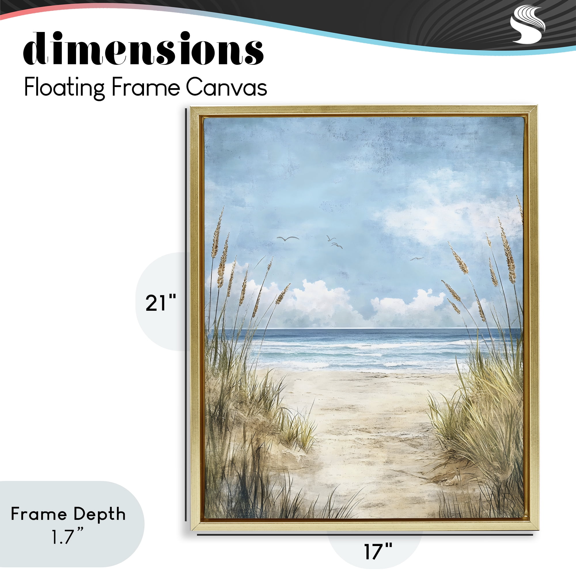 Stupell Industries Free Seagulls over Beach Dunes Gold Framed Floater Canvas Wall Art, design by Creative Studio