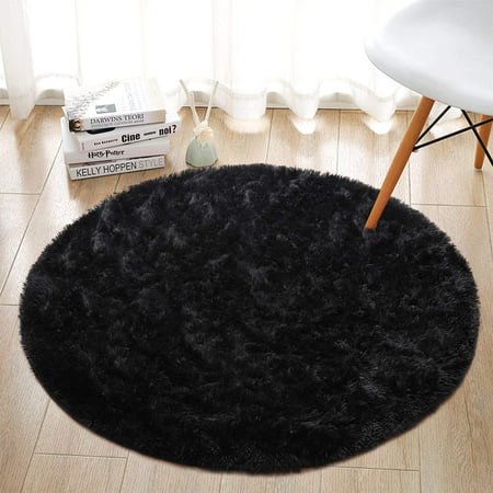 Round Fluffy Soft Area Rugs For Kids, Small Black Round Rugs