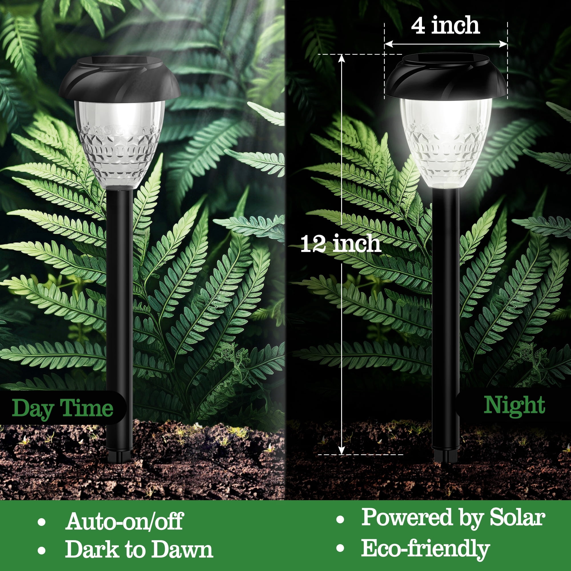10PK Solar Pathway Lights Outdoor for Yard Garden Lawn Bright Solar Lights Waterproof Auto-on/off Solar Lawn Landscape Lights White Light