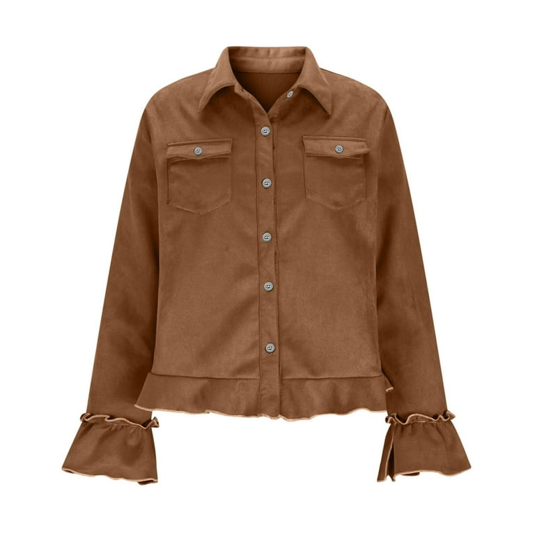 qucoqpe Long Sleeve Shirts for Women Vintage Casual Deerskin Velvet Lapel Collar Button Down Ruffled Shirt Tops - Walmart.com qucoqpe Long Sleeve Shirts for Women Vintage Casual Deerskin Velvet Lapel Collar Button Down Ruffled Shirt Tops - Walmart.com