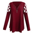 thumbnail image 3 of Dyfzdhu Long Sleeve T Shirts for Women Zip Up V Neck Hollow Off Shoulder Rhinestone Solid Blouse Tunic Top Red, 3 of 4