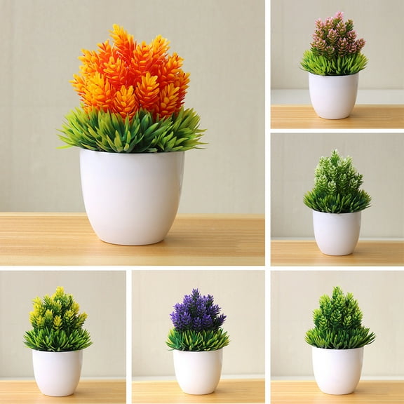 SPRING PARK Mini Plastic Fake Green Grass Plants with Pots for Home Decor Indoor