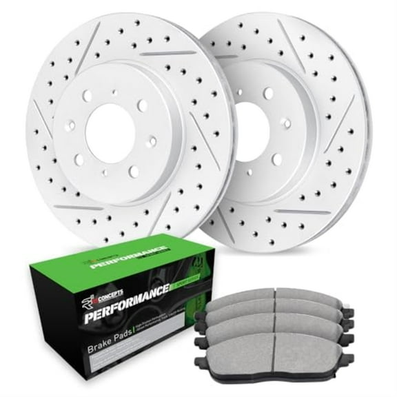 R1 Concepts Drilled and Slotted Carbon Coated Disc Brake Rotor Set with Performance Sport Pads WBSN1-32034