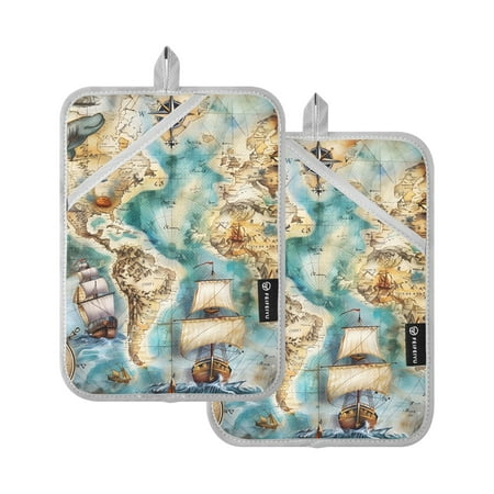 

Pot Holders Set of 2 Heat Resistant 338℉ Kitchen Oven Gloves Potholder Cooking Baking Microwave Mitts Sailing Ship