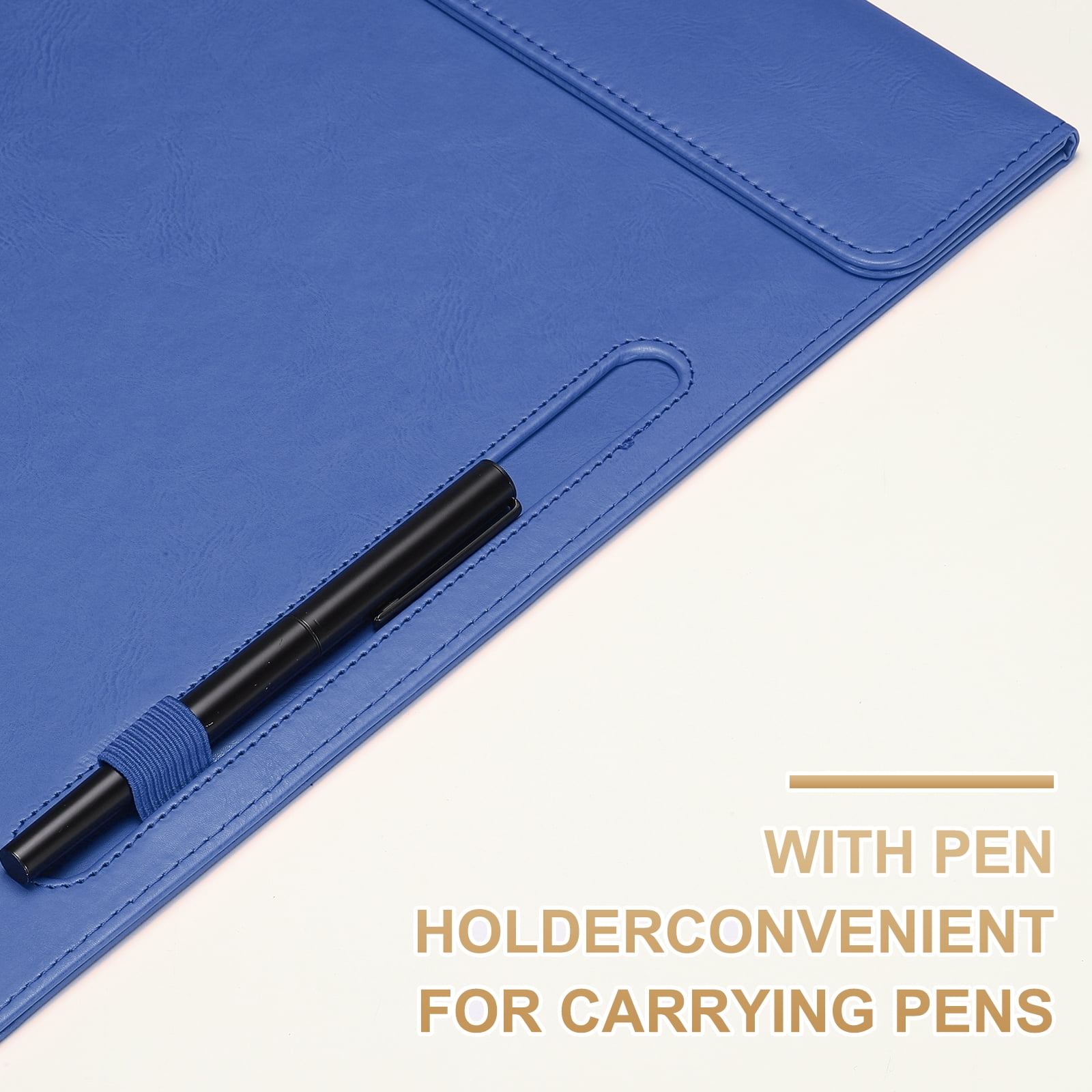 A4 Letter Size PU Leather Clipboard, 9.5"x13.5" Business Magnetic Padfolio with Pen Holder Organizer Office Folder Writing Board Style 3, Blue