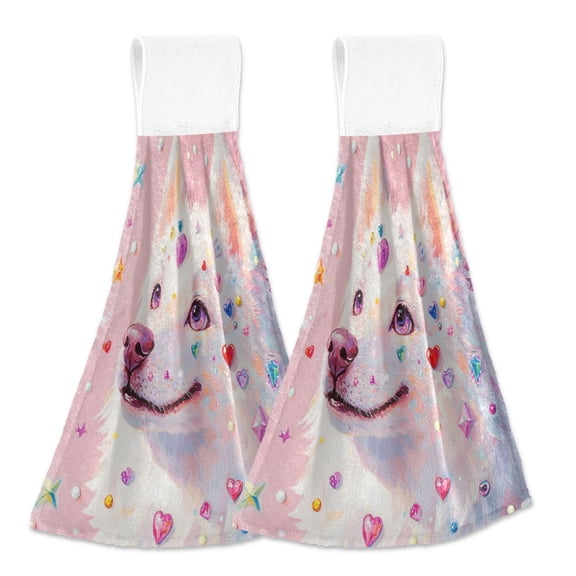BZSMCE Hanging Hand Towels Fashion Gems Of Joy Pattern 2-Pack - Velcro Style Bathroom Kitchen Towels
