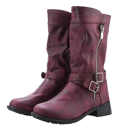 

QYZEU Comfortable Walking Shoes for Women Winter Boots for Women Flat Women S Mid-Calf Boots Boots With Studded Low Block Shoes
