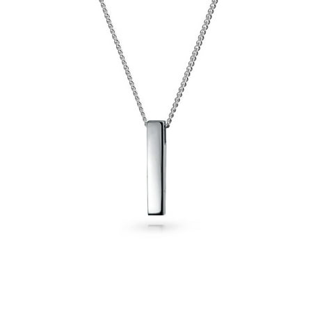 Tone Geometric Necklace Simple Silver Vertical Bar Layering Minimalist Pendant Rhodium Plated 925 Sterling Necklace For Women With Chain 18 In ()