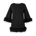 thumbnail image 5 of IWRICH Trendy Long Sleeve Feathers Midi Dress for Women Plus Size Elegant Formal Smocked Flowy Cute Party Dress Black M, 5 of 6